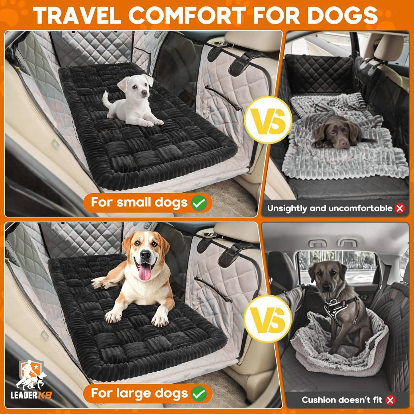 Leader K9™ Thick Plush Car Seat Cushion – Comfy Bed for Medium Dogs