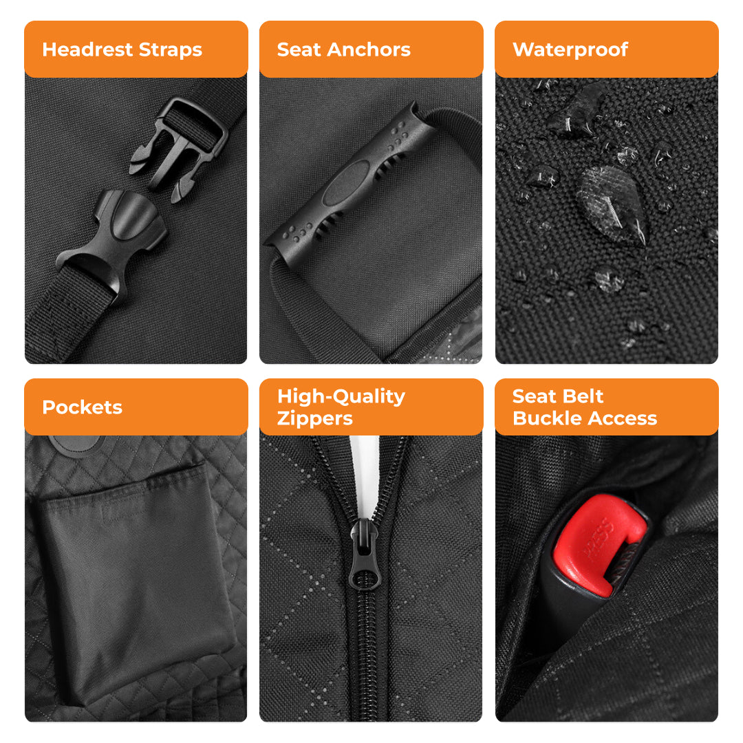 Leader K9™ Waterproof Hard Bottom Dog Car Hammock with Mesh Window & Free Safety Belt